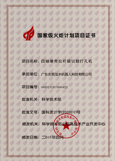 National Torch Plan project certificate